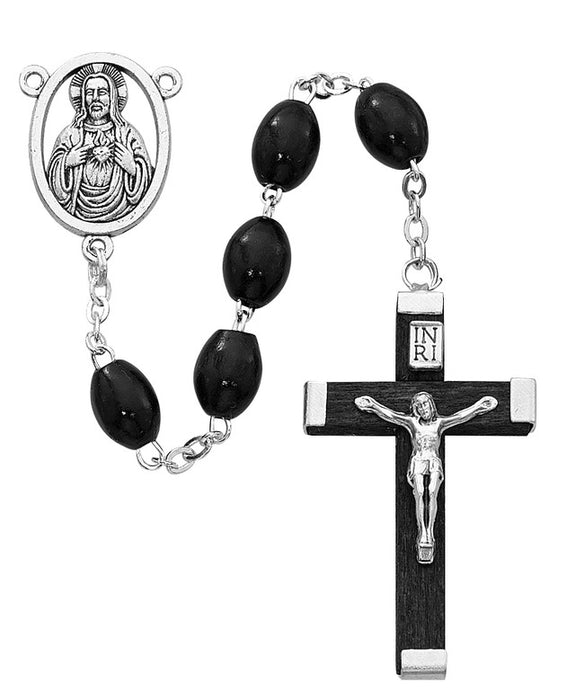 6X8 Black Wood Rosary with Wood Crucifix