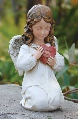 Memorial Angel With Heart Garden Statue 11.75" H