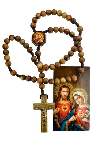 10MM WOOD IMMACULATE HEART OF MARY  SACRED HEART ROSARY