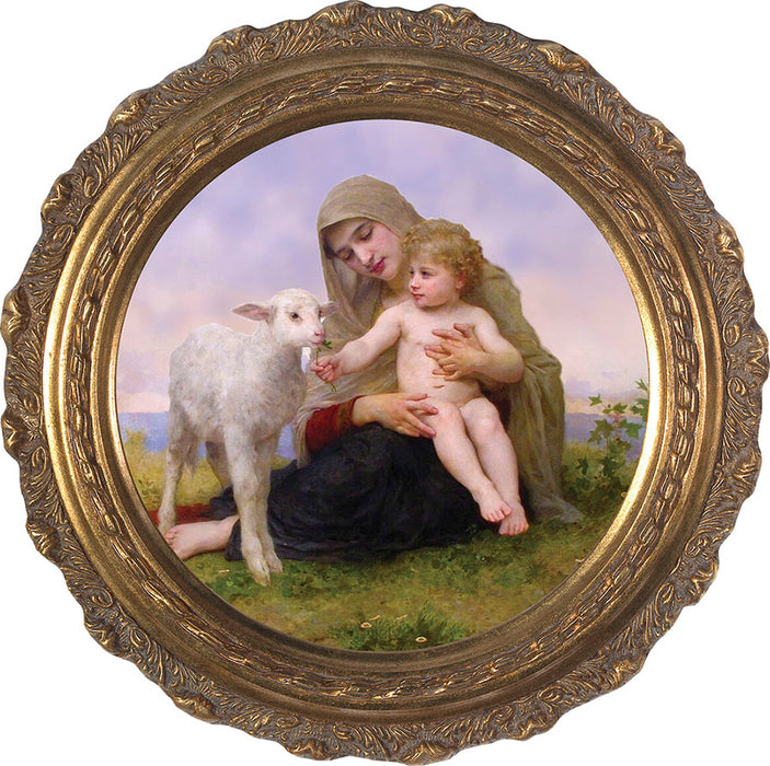 Virgin and the Lamb - Round Ornate Framed Canvas