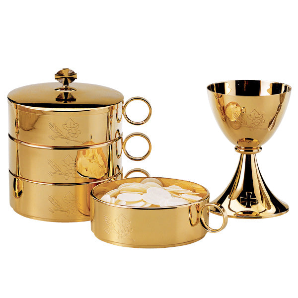 Stacking Ciboria Set with Hand Engraved Wheat & Grapes Design
