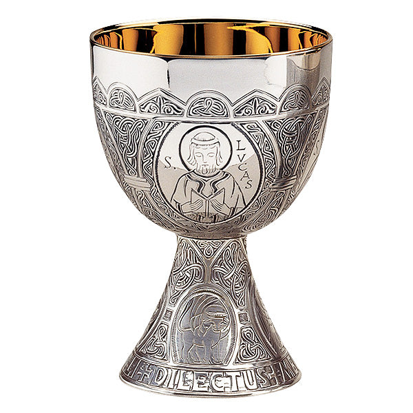 Celtic Design Chalice With Four Evangelists and Dish Paten