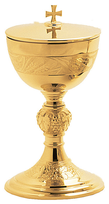 Ciboria with Hand Chiseled Wheat and Grape Ornamentation