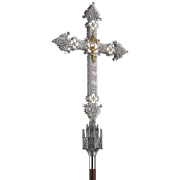 Walnut Processional Cross Stand With Cut-Out Bands