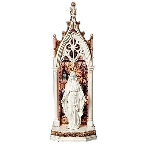 Our Lady of Grace in Arch with Stain Glass Window 11.75" Lighted Statue