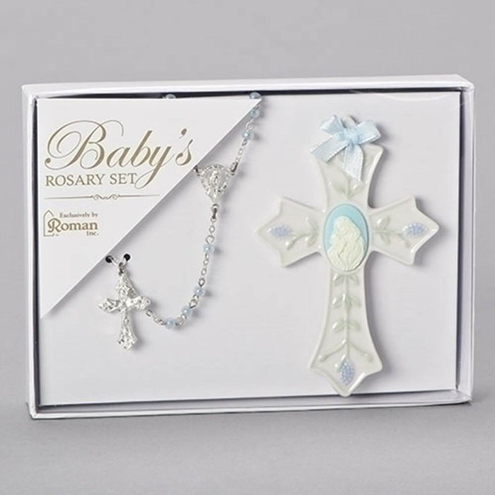 Blue Rosary and Baby Cross Gift Set