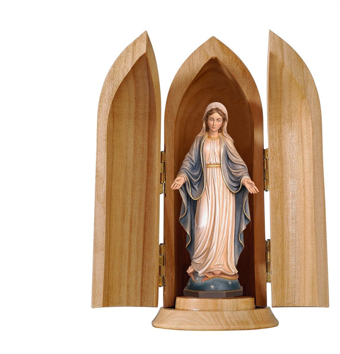 Our Lady Of Grace In Niche Wood Carve Statue