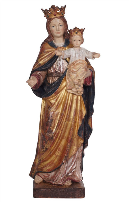 Madonna With Child And Crown Wood Carve Statue