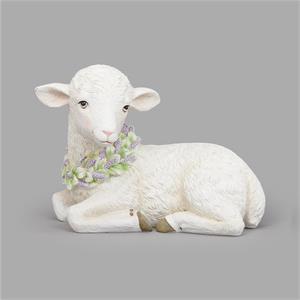 6"H Lamb With Flower Wreath Figure