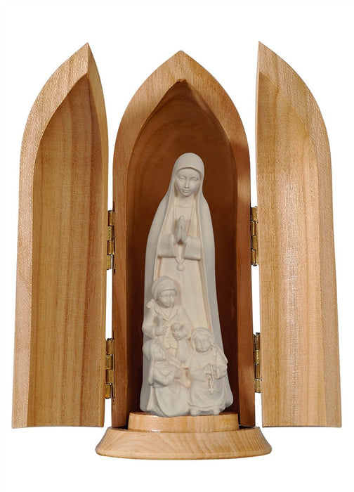 Madonna Fatima With Little Shepherds In Niche Wood Carve Statue