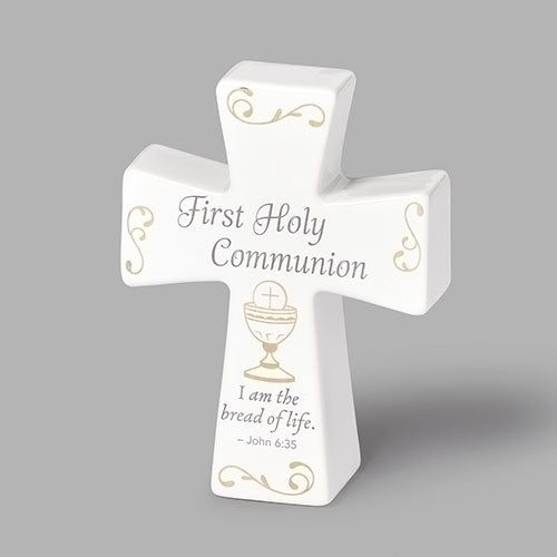 Ceramic Baptism Cross With Silver Decal