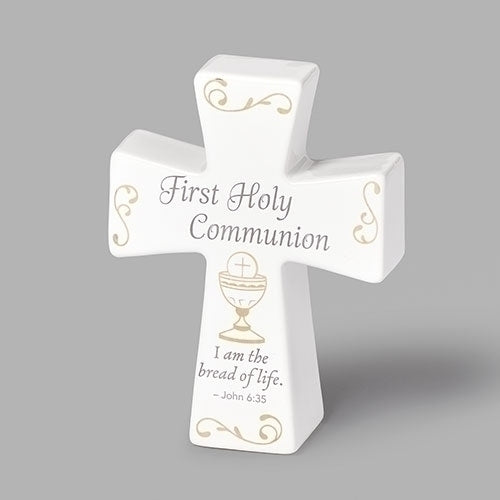 Ceramic Baptism Cross with Silver Decal