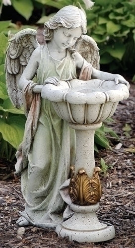 Standing Angel With Solar Powered Birdbath 23" High