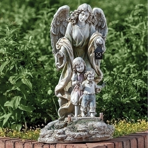 Guardian Angel With Children Solar Powered Outdoor Statue