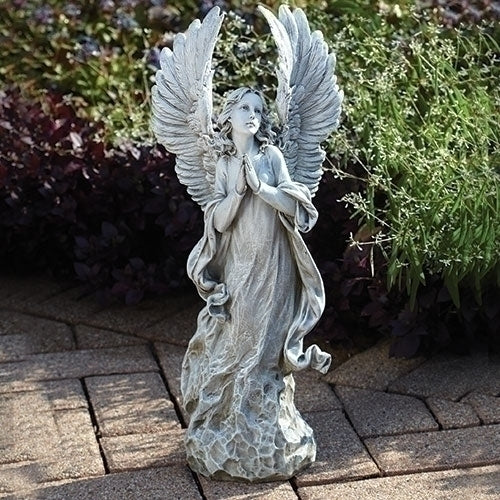 Angel praying with upswept wings garden statue