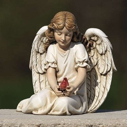 Kneeling Angel with Cardinal Garden Statue