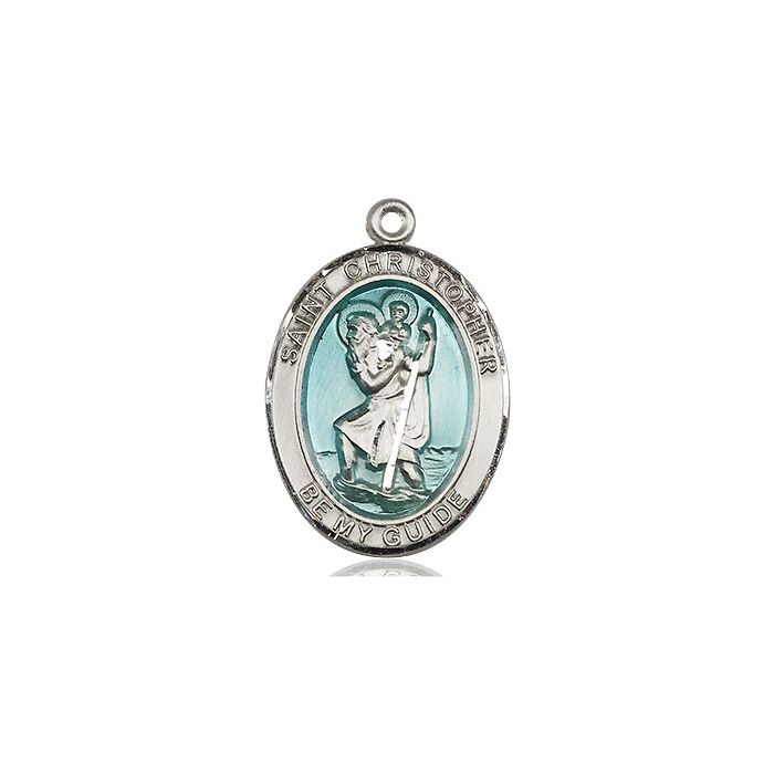 St. Christopher Small Pendant With Blue Epoxy