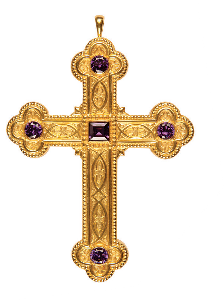 Pectoral Cross with Five Amethysts - Artistic Silver — Matthew F. Sheehan