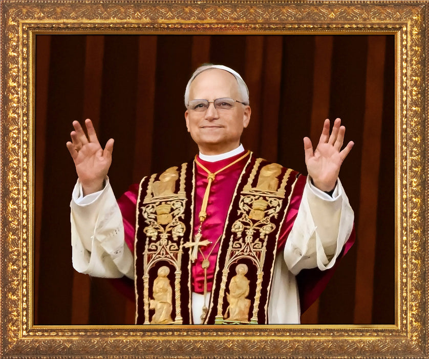 Pope Leo XIV "Extending Arms In Blessing" Portrait In Standard Gold Frame