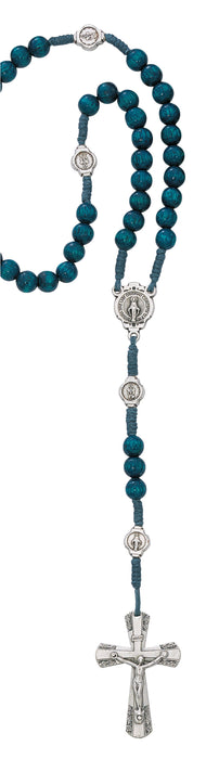 BLUE WOOD CORD MIRACULOUS ROSARY