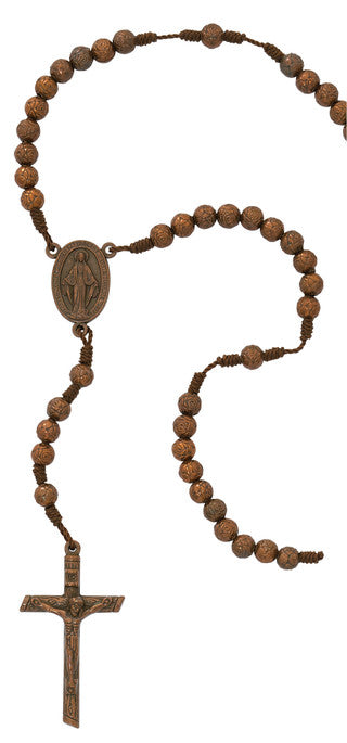 COPPER ROSE CORDED ROSARY WITH CRUCIFIX