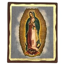 Virgin Mary of Guadalupe Silk Screen Icon - aged edge wood