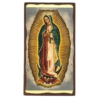 Virgin Mary of Guadalupe silk screen Icon - Aged Edge Wood