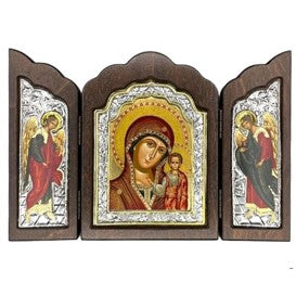 Virgin Mary Silk Screen Triptych Icon