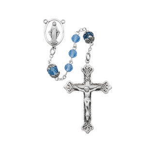 PEWTER BLUE CAPPED TIN CUT ROSARY