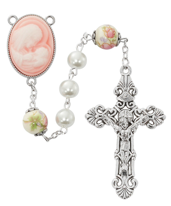 8MM PEARL PINK CAMEO ROSARY