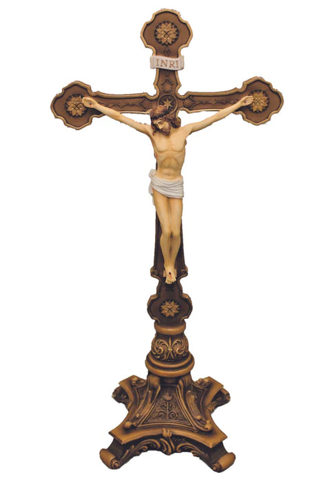 Ornate Standing Crucifix w/ Hand Painted Color