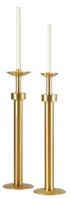 Satin Brass Processional Candlesticks - Pair