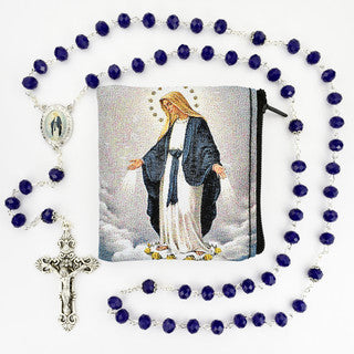 BLUE OUR LADY OF GRACE ROSARY WITH POUCH