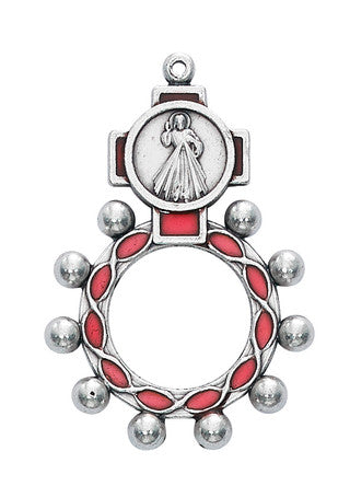 RED DIVINE MERCY ROSARY RING