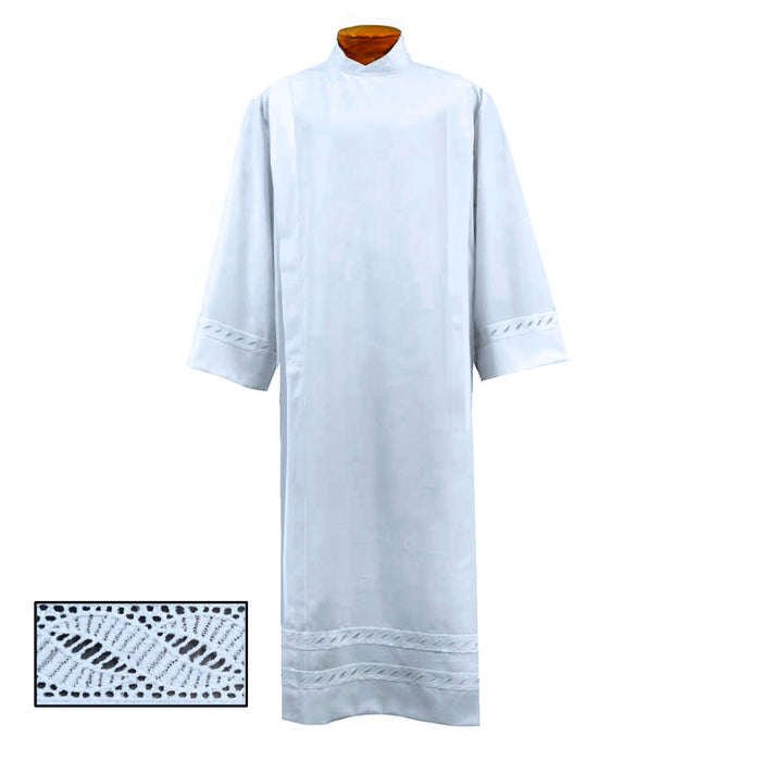 Tropical Weight Poly-Wool Blend Alb with Embroidered Bands #4335