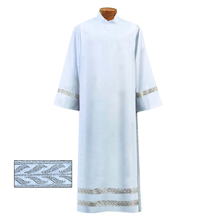 Lightweight Poly-Wool Blend Alb with Silver Embroidered Bands #4331