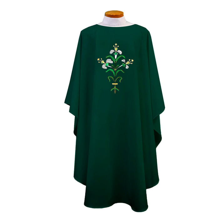 Linen-Weave Chasuble With Easter Lily Design