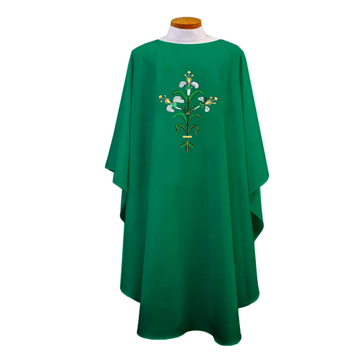 Linen-Weave Chasuble With Easter Lily Design