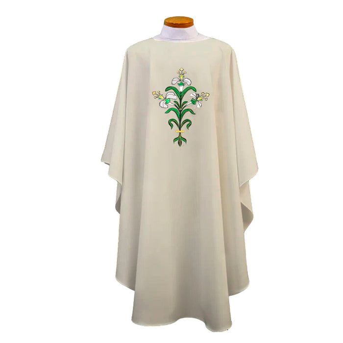 Linen-Weave Chasuble With Easter Lily Design