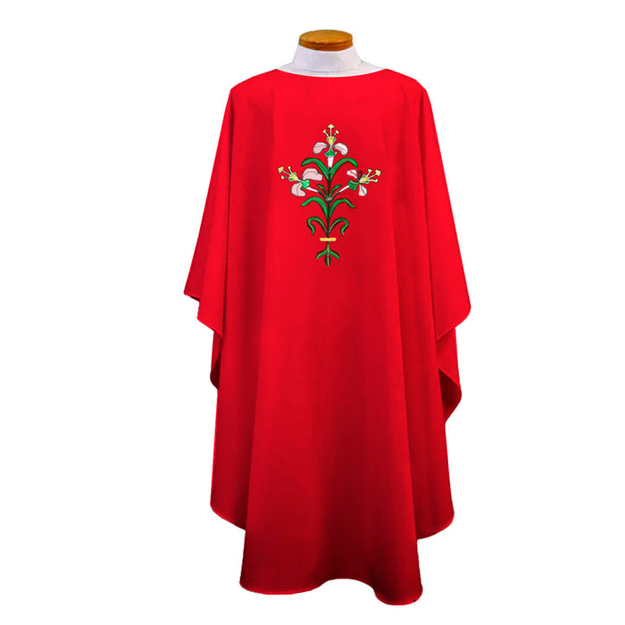 Linen-Weave Chasuble With Easter Lily Design