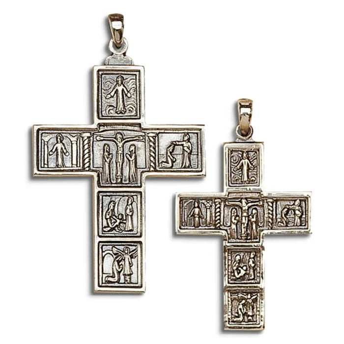Sterling Silver Pectoral Cross With Scenes of Christ's Life