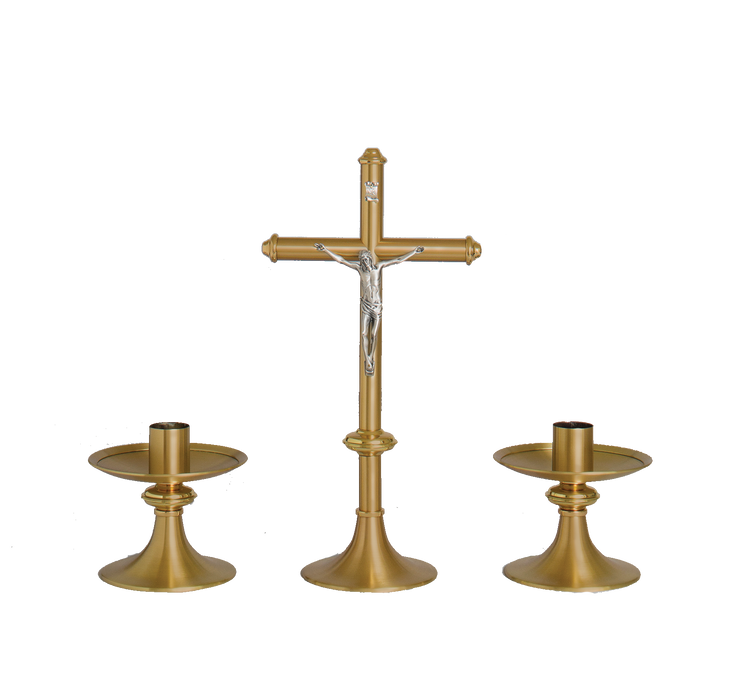 Altar Crucifix and Candlestick, Satin Bronze Finish