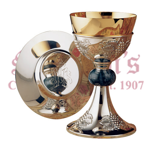 Hand Chased Grape Design & Moss Agate Stone Chalice