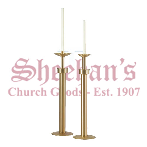 Satin Brass Processional Candlesticks - Pair