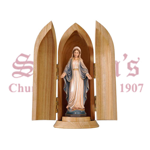 Our Lady Of Grace In Niche Wood Carve Statue