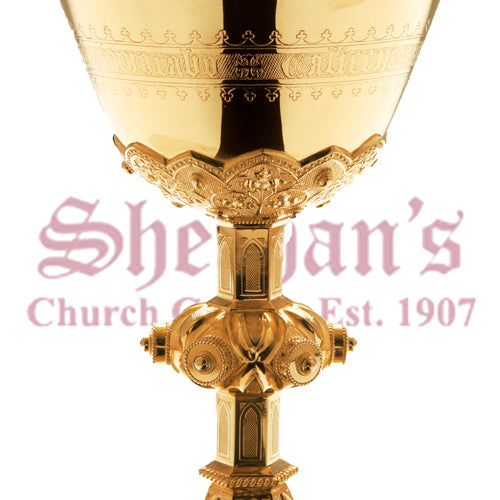 Gothic Chalice with Engraved Cup "Calicem Salutaris Accipiam Et Nomen Domini Invacabo"