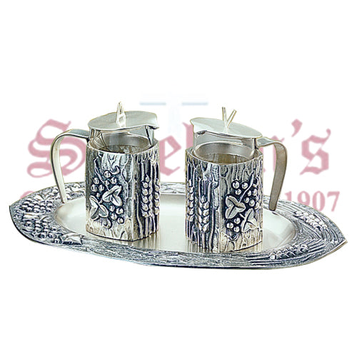 Modern Brass Silver-Plated Cruet Set With Grapevine Design