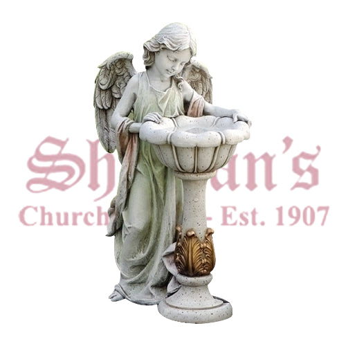 Standing Angel With Solar Powered Birdbath 23" High