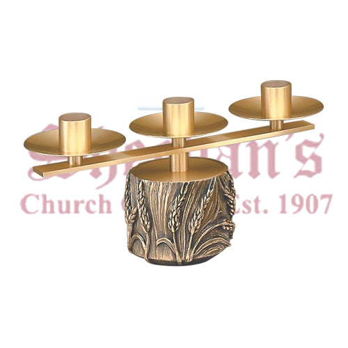 Three Lite Altar Candelabra with Wheat Motifs Base