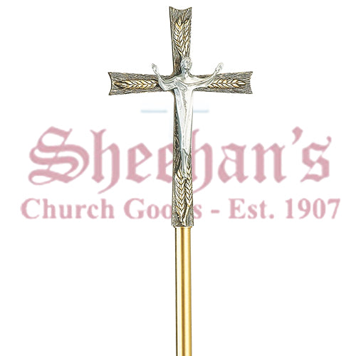 Processional Risen Cross with Wheat Motifs Node and Base